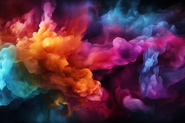 Fototapeta na wymiar Colorful Smoke Dance: Abstract Swirls on Dark Canvas