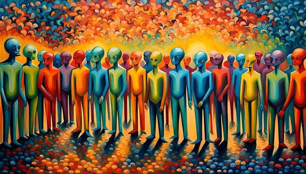 Imagen abstracta de una reuni&oacute;n de aliens en un bosque secreto