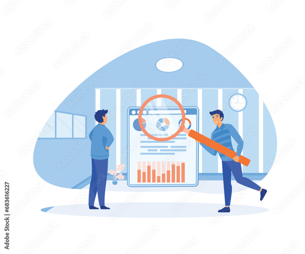 Poster business people working for data analysis and monitoring on web report dashboard monitor and busines