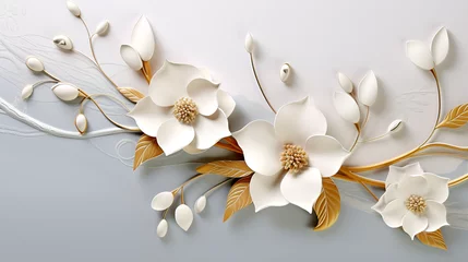 Poster white magnolia flowers,Elegant Gold and White Flowers.Luxury Flowers mural wallpaper.AI Generative   © liza