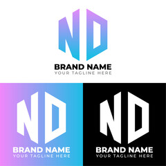 N D Double Letters Polygon Logo, Two letters N D logo design, Minimalist creative vector logo design template