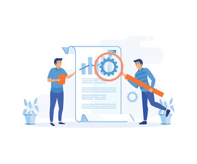 People analyzing market trends and planning seo optimization.  flat vector modern illustration 
