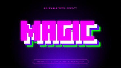 Editable text effect. Pink magic text on dark background.