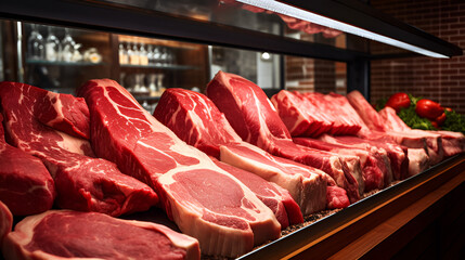 Fresh Meat Butcher Images , Beef Market Images.AI Generative 