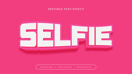 Editable text effect. White selfie text on bright pink background.
