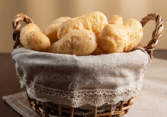 Close Up Brazilian starch biscuit in a basket( biscoito polvilho made with tapioca or cassava flour...