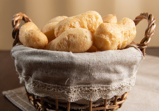 Close Up Brazilian starch biscuit in a basket( biscoito polvilho made with tapioca or cassava flour ). Typical Brazilian biscuit