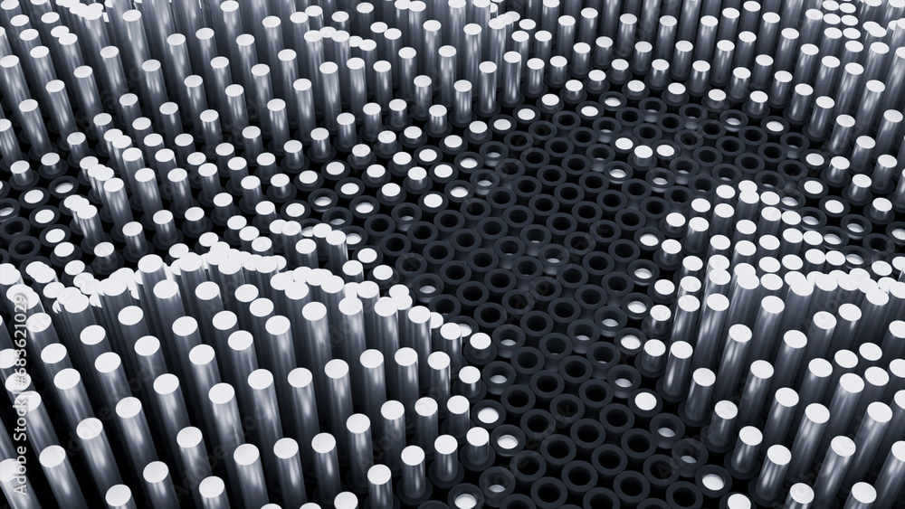 Poster abstract trypophobic background with cluster holes and sticks moving up and down through them. desig