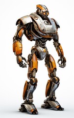 Fototapeta premium Robot F102 orange fighting old rusted iron One full body isolated on white background.