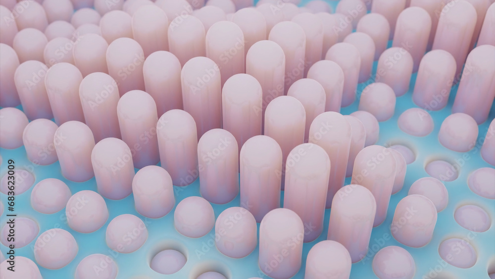 Aufkleber perforated surface with straight 3d shapes moving up and down through the holes. design. wavy motion