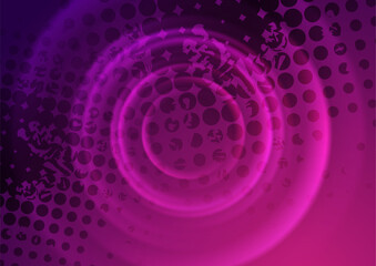 Bright purple smooth blurred circles and halftone abstract background. Vector futuristic grungy design