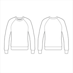 Vector raglan long sleeve Sweatshirt technical fashion flat sketch vector illustration template
