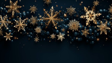 Fototapeta na wymiar a dark blue background with gold snowflakes, generative ai