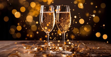 Banner of toast of champagne or sparkling wine, a look of Elegance for New Year's Eve or Wedding - 683623643