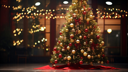 Fototapeta na wymiar A beautifully decorated Christmas tree with twinkling lights. AI Generative.