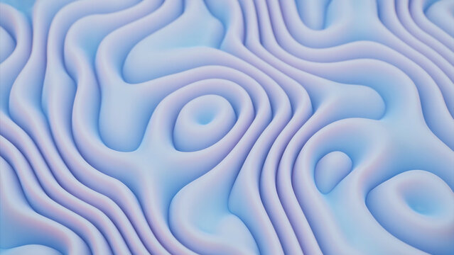 Abstract background with flowing and transforming blue draping texture. Design. Folded textile, animated fabric.