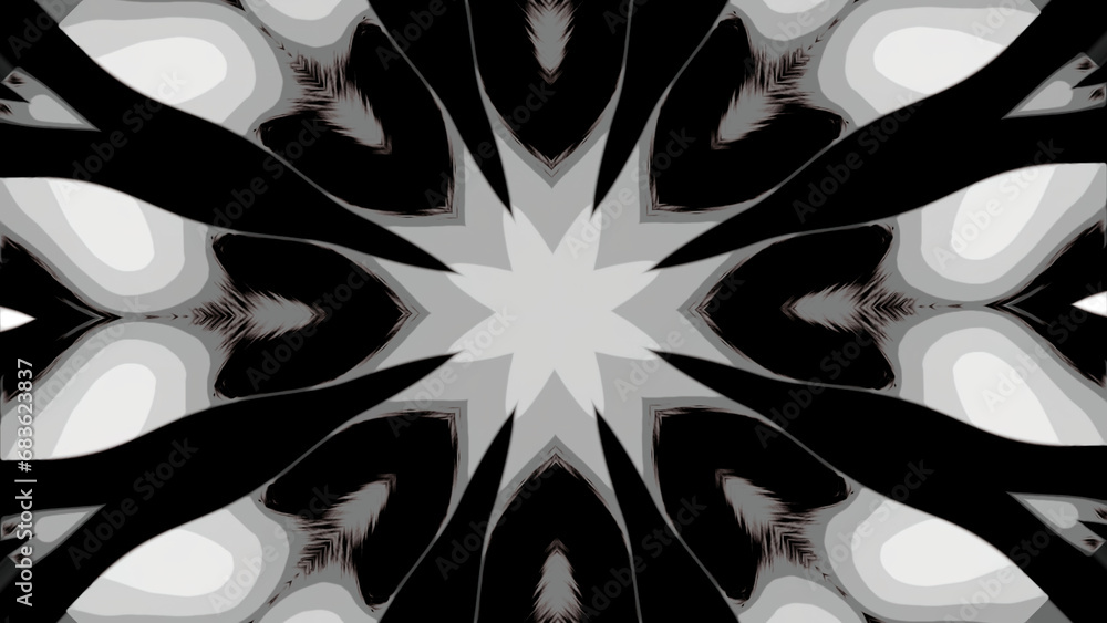Poster abstract blinking psychedelic shapes looking like kaleidoscope. design. fractal rotating pattern on 