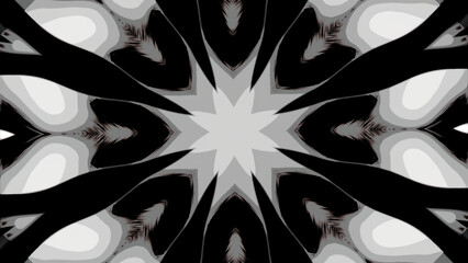 Abstract blinking psychedelic shapes looking like kaleidoscope. Design. Fractal rotating pattern on a black background.