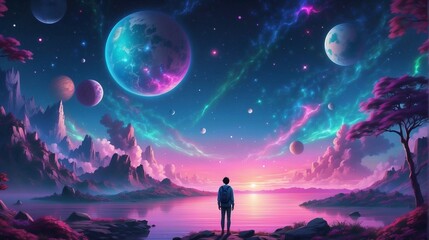Fototapeta premium Lofi Astral Landscape Wallpapper