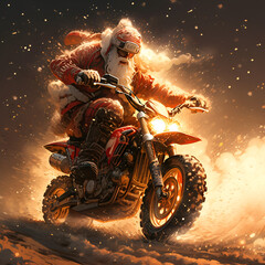 Santa Claus riding bike / motorcycle - obrazy, fototapety, plakaty