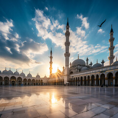 The mosque is a stunning example of Islamic architecture, AI Generative.