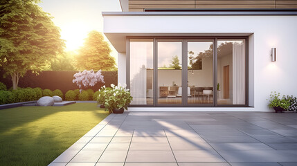 Elegance Redefined: The Main Entrance of a Modern Living Building,entrance to the house.AI Generative 