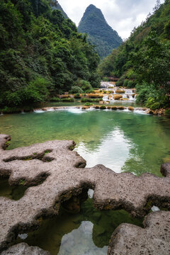 The beautiful stream waterfall in Libo, Guizhou, China