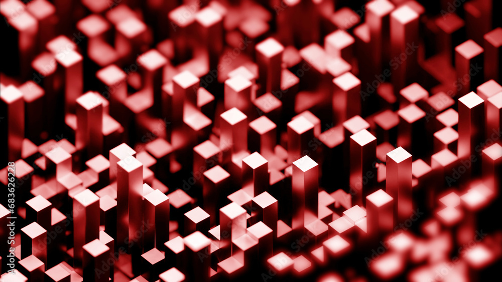Poster abstract rectangular vertical 3d blocks moving up and down. design. randomly jumping cubic shapes.