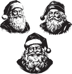 Set of different cool Santa's with sunglasses. Retro Vintage Santa Claus clipart with white background