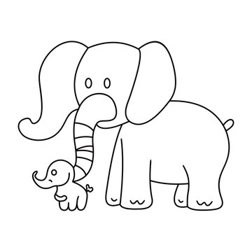 Elephant and dog character cartoon style  line art