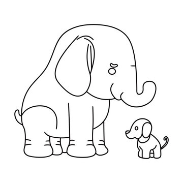 Elephant and dog character cartoon style  line art