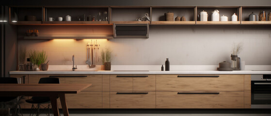 Contemporary Fusion of Luxury and Comfort in Design with Kitchen by generative Ai.