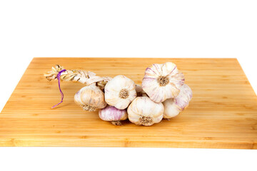 Braided heads of homegrown garlic