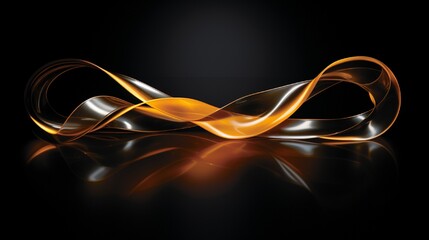 A warm amber ribbon elegantly placed on a midnight black surface.