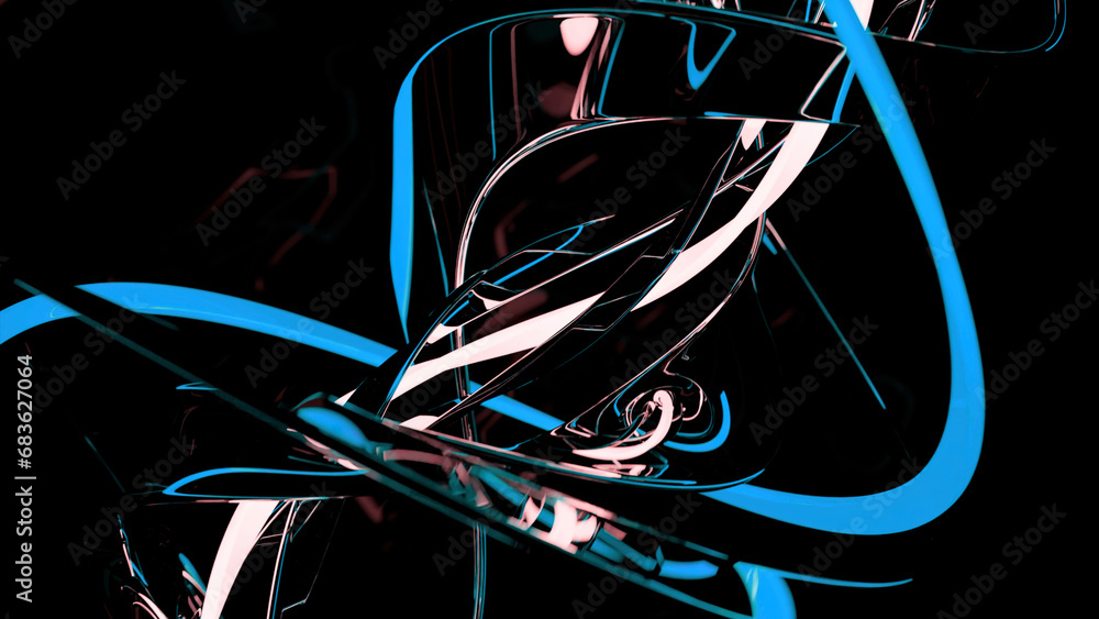 Aufkleber futuristic 3d structure with rotating spiral on a black background. design. metal abstract reflectiv