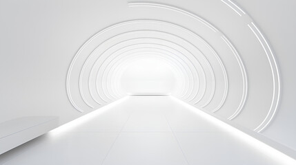 Futuristic Spaceship Interiors in Stunning Images,White Futuristic Elegance: 3D Rendering on a Round Background.AI Generative 