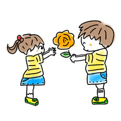 花をプレゼントする子供のイラスト