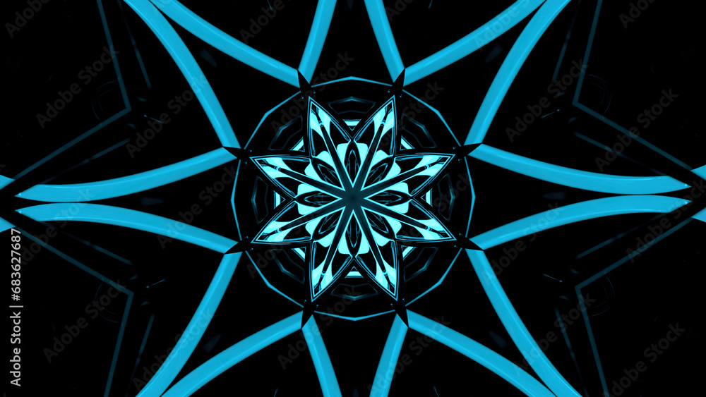 Poster abstract spreading fractal mandala background of neon light. design. beautiful symmetric pattern.