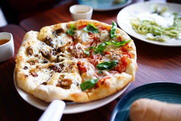 pizza with mushrooms and cheese
