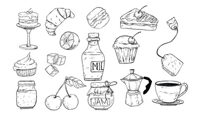 sweet dessert handdrawn illustration engraving