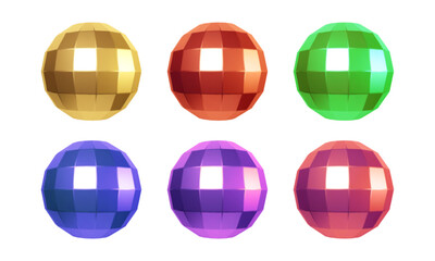 Vector disco ball set. club sphere, reflection shiny, dance entertainment