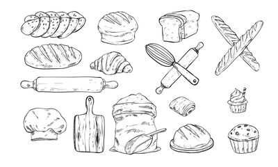 bakery equipment handdrawn illustration engraving