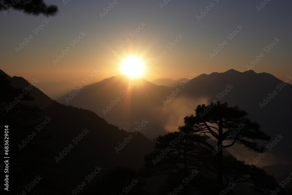 Wall mural sunrise in the mountain generative ai