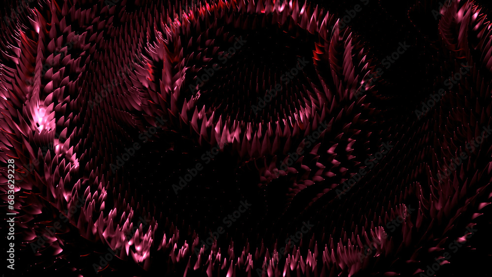 Poster background of pulsating audio wave rings. design. pulsating texture of many small thorns.