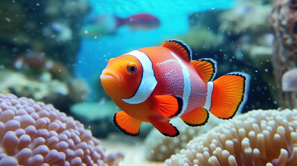 Fototapeta na wymiar Colorful Clown Fish Blurry Background