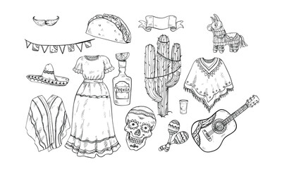 mexican theme handdrawn illustration engraving