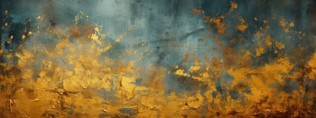 Elegant and Modern Abstract Painting with Golden and Teal Colors