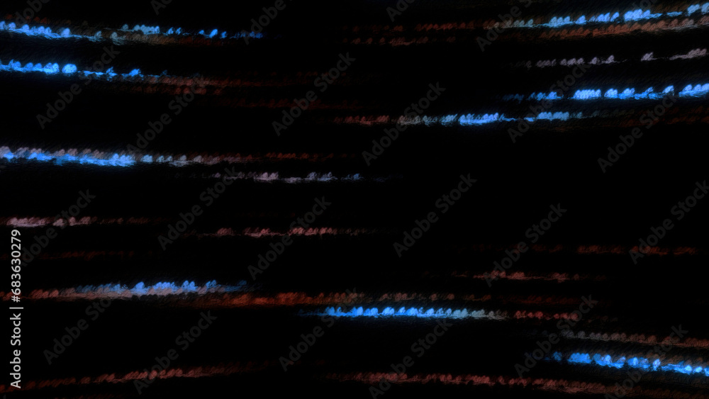 Poster abstract horizontal trembling strings flying on a black background. motion. blinking parallel lines.