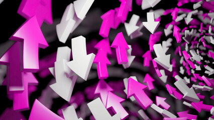 Abstract spinning colorful 3D arrows. Design. Concept of finding the way.