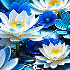 water lilies on blue background. Generative AI